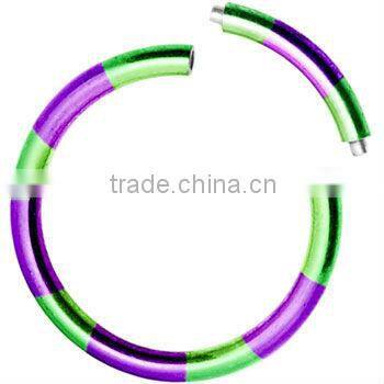 16 Gauge 3/8" Green Silver Stripe Anodized Titanium Segment Ring