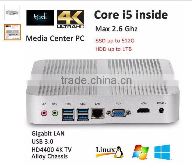 Hystou barebone Fanless Windows8.1 OS Mini PC with Intel Quad Core i5 - 4200u gaming pcs i5 4G RAM, 60G SSD + 160G HDD