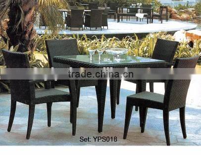 restaurant garden outdoor elegant rattan wicker glass rectory table chairs dining set YPS033