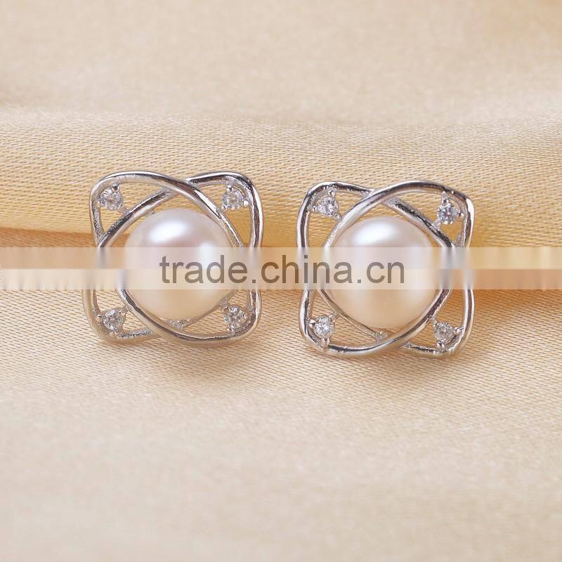 8-9mm 925 sterling silver real freshwater pearl jewelry earrings