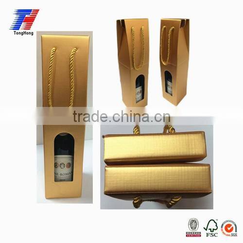 Customized luxury glod recycle corrugated/cardboard paper wine box with string
