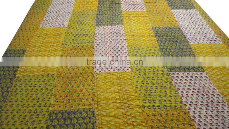 Double Bed Size Colorful Patchwork Kantha Bed Cover Double Bed Size Cotton Fabric Bedspread Fruit Printed Patches