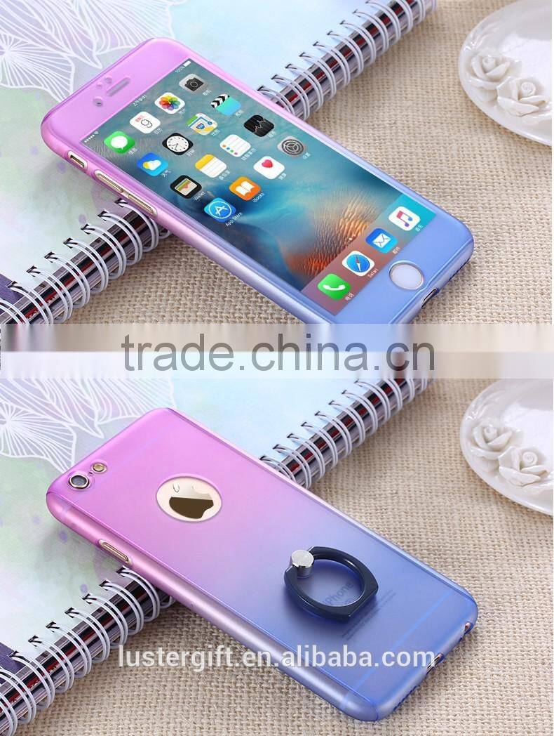 Luxury with Tempered Glass Screen for iPhone 6 6S Phone Case 360 Rotating Ring Kickstand Full body Cover Case