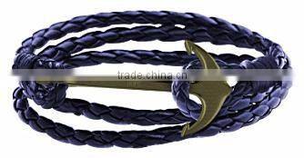 Genuine blue leather Bracelet Adjustable Anchor hook Accessory bracelet