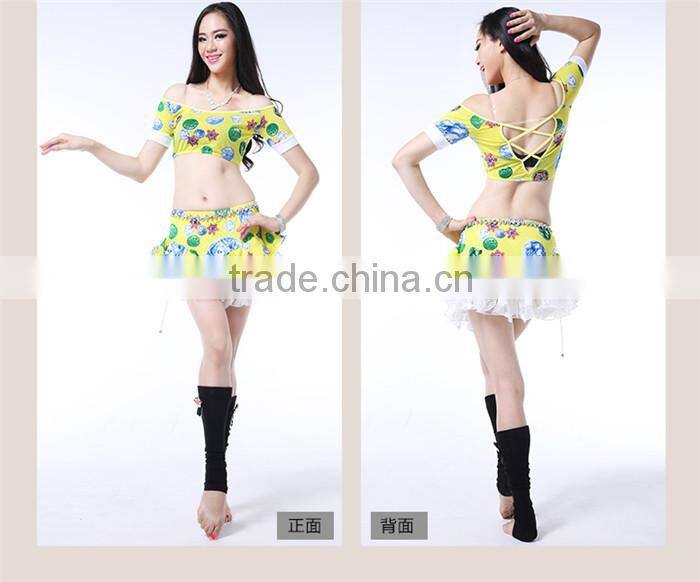 Wuchieal New Belly Dancing Costumes,Top+Skirt Suit, Sexy Modern Fashion Belly Dance Practice Wear