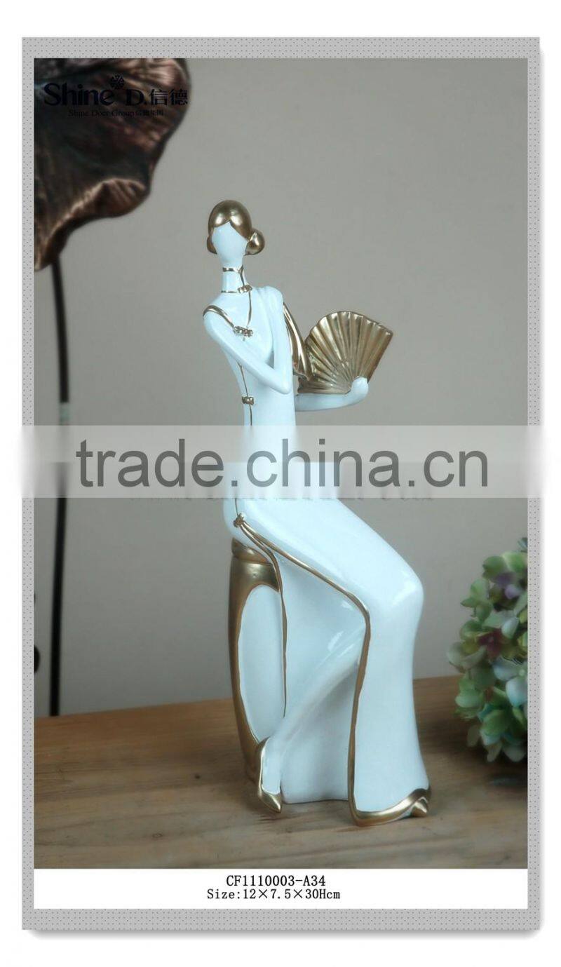 Interesting Art Collectible Chinese lady Playing 3 stringed Figurine
