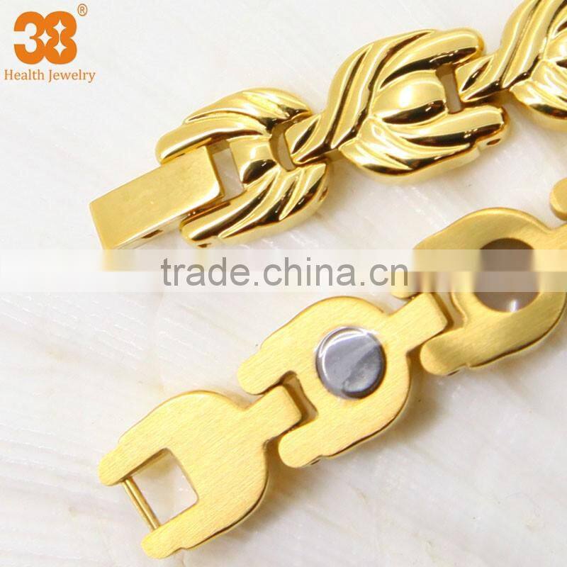 bio energy bracelet with silver-gold magnetic watch strap