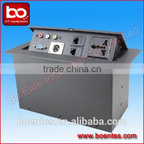 Meeting Tabletop pop up multifunction cabble cubby with microphone computer socket