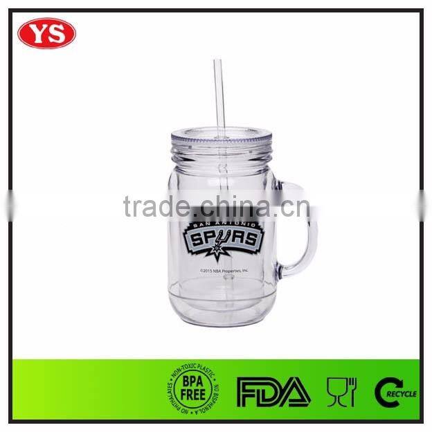 20oz plastic double wall mason jar tumblers with handle