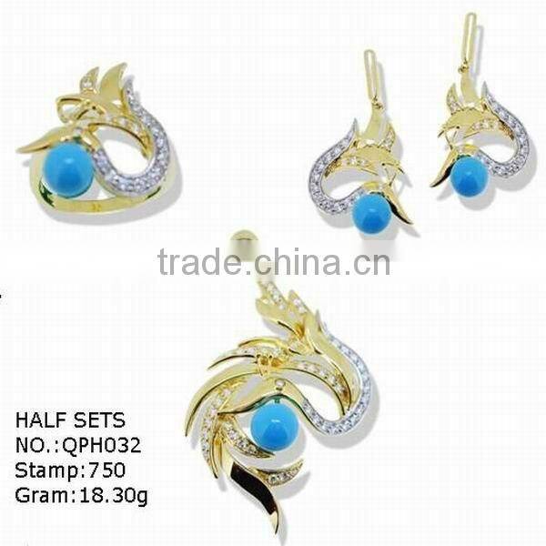 Real 18k solid gold jewelry set with pearl,QPH041