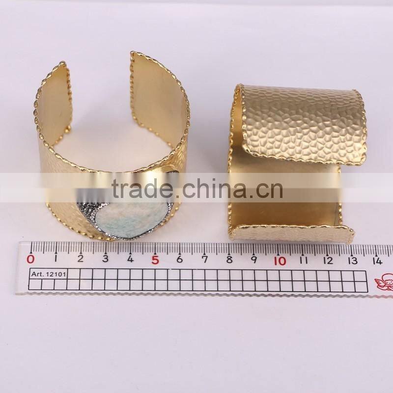 Charm Metal Brass Plated Gold Druzy Bangles, Natural Amazon Gem stone Bangles, with Pave Crystal Quartz Stone Bangles