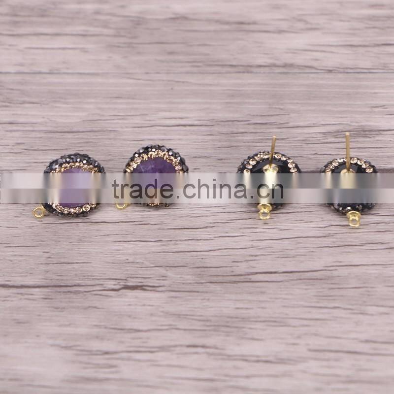 Natural Assorted Stone Stud Earrings Pave Crystal Druzy Jewelry