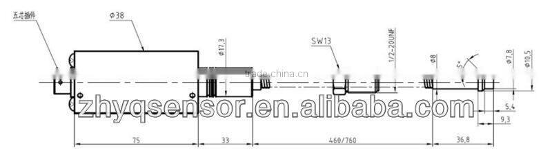 melt pressure transducer with strain gage output for space restricted installations