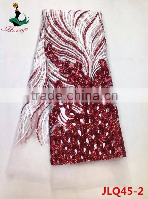 JLQ45 white lace embroidery fabric wholesale,african tulle lace fabrics voile lace embroidery fabric with sequins