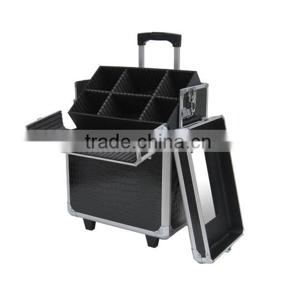 2 in 1 professional rolling cosmetic cabinet trolley makeup case,hairdresser tool case,jewelry accessories box (HX-L008PU)