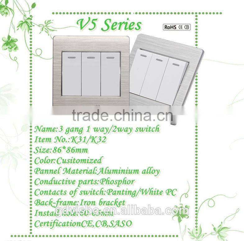 New design V6 series high quality and safety products 3 gang switch for home