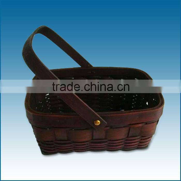 Handmade weaving rectangle dark brown wooden chip basket