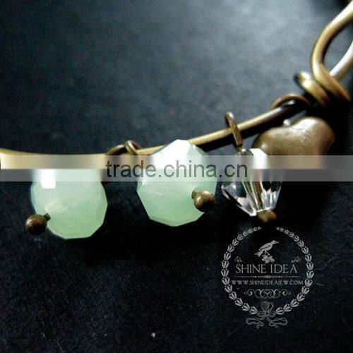 vintage bronze antiqued heart prayer wish box ice green glass beads wish charms fashion women wiring bangle bracelet 6450038