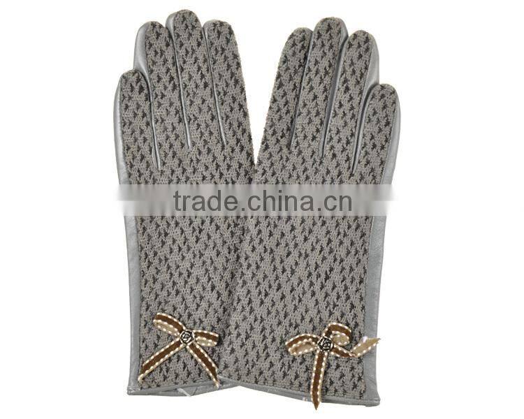 Concise bowknot check pattern colorful sheepskin leather gloves for female SL-EW104