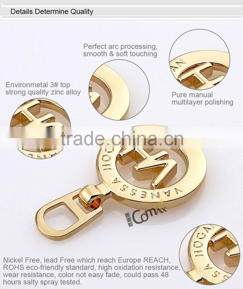 Hanging gold rotatable strong metal zipper puller for bag