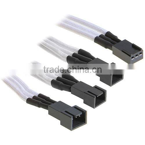 Y-cable 3 x 3 Pin Fan Adapter Wire Sleeved Cable 60cm White