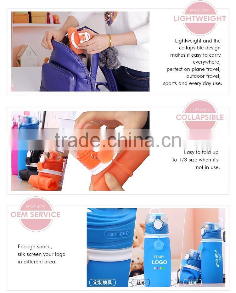 Excellent Silicone Material 16OZ Collapsible Water Bottle