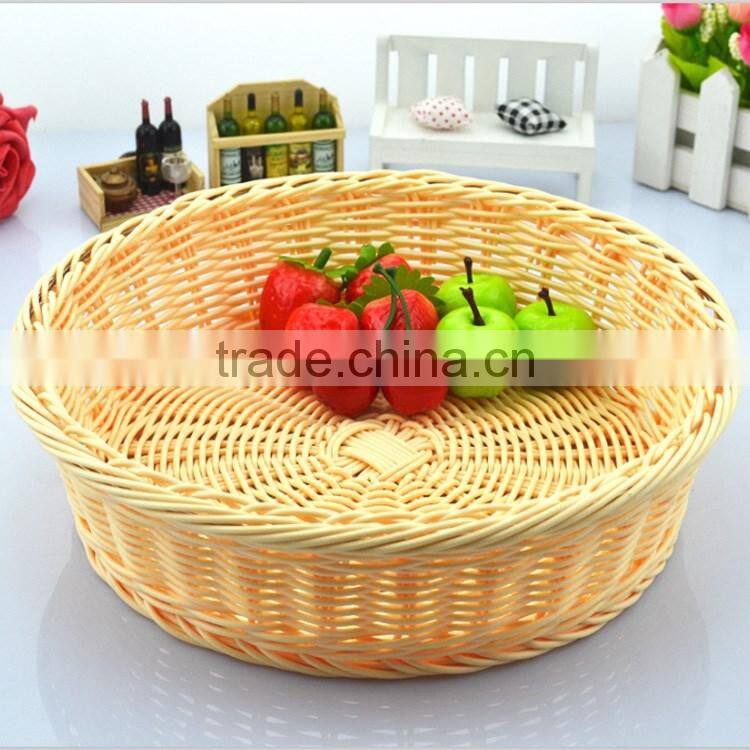 S&D Colored Plastic Rattan Bread basket , White Wicker Handmade Round Flowers Fruits Bread Picnic Gift basket
