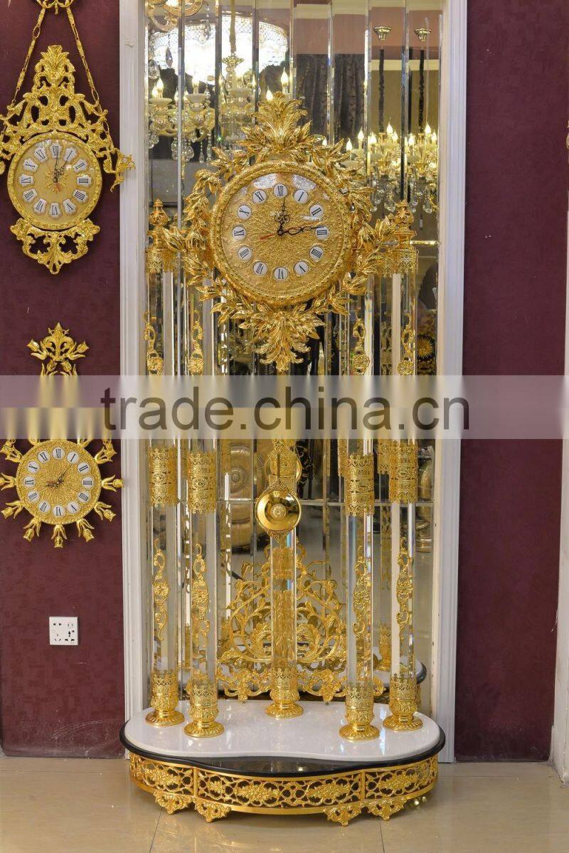 Home Luxury Decoration Antique 24K Gold Plated Floor Clock,Grandfather Clock, Elegant Brass Mounted Floor Clock
