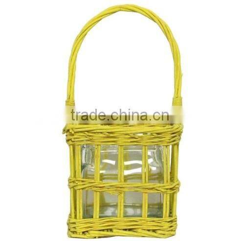 Yellow Painted Willow Basket w/ Candle Shade