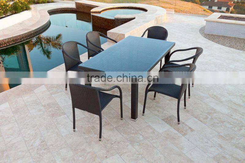 2017 Sigma UV resistant modern metal cheap rattan tempered glass dining table