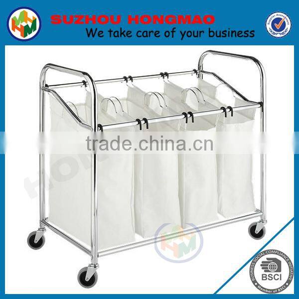 4 compartments Chrome Laundry Sorter with wheel