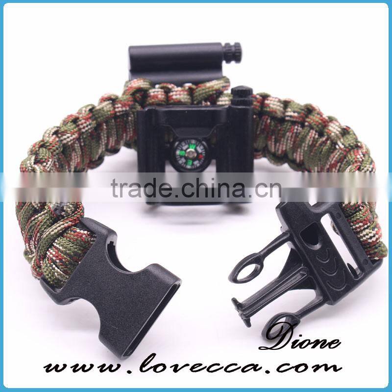 6 in 1 Bottle opener+Whistle+Fireflint+Blade+Thermometer+Compass Buckle Outdoor Survival Paracord Bracelet