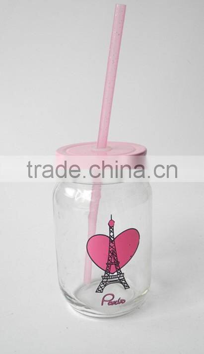 recycled valentine's day red lips design glass drinking jar with lid