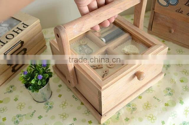 Portable multiple gird sewing wooden box