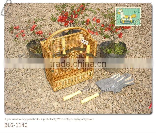 Wicker garden tool basket