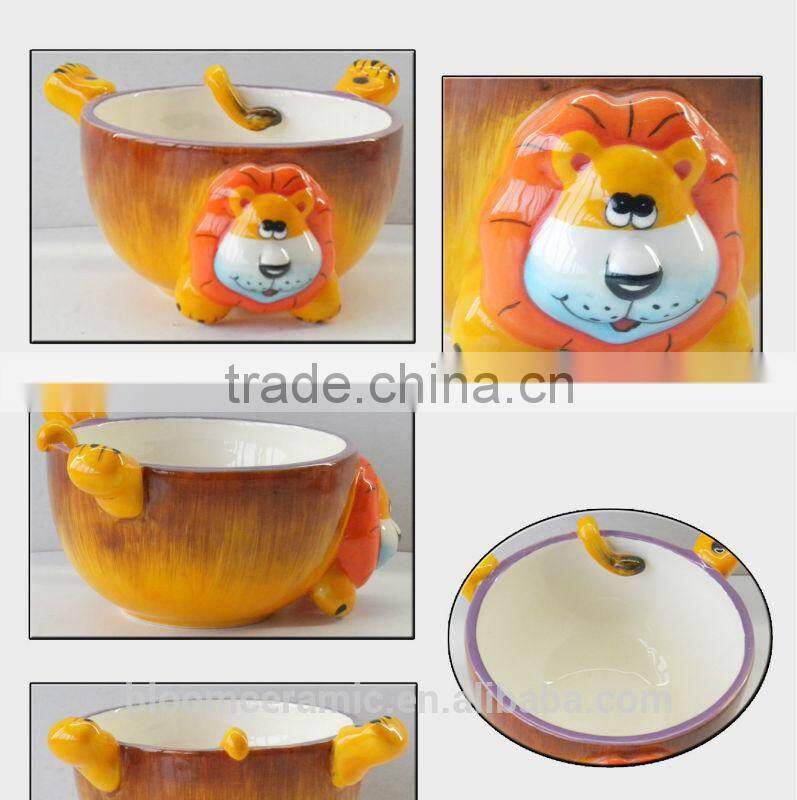 fashion bloom ceramic cute lion bowl