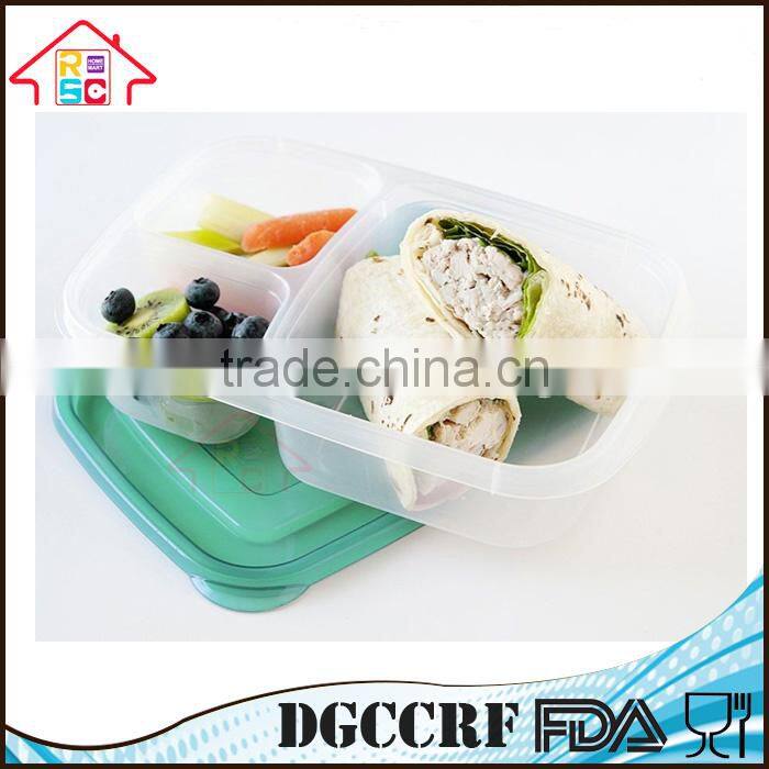 3 Compartment Containers Reusable Bento Lunch box & Divided Food Storage With Multi Colored Lids