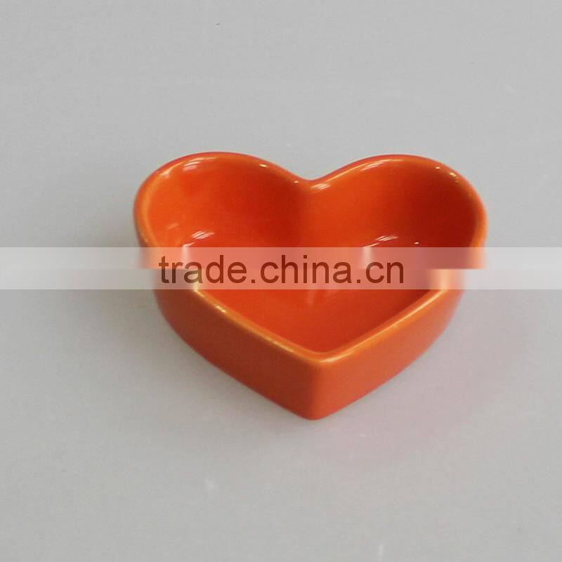 Set of 4 red color heart shaped ceramic tapas dishes