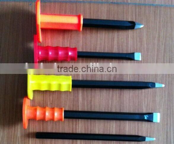 Cold chisel with antiskid rubber grip