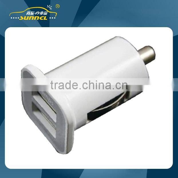 3.1V Mini White USB Car Charger Adapter Plug for Apple and Samsung Devices