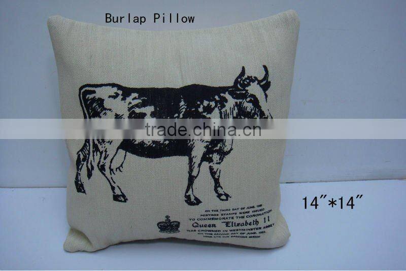 Good Sale 14''L Antique Burlap Cushion Crafts with Pig Design