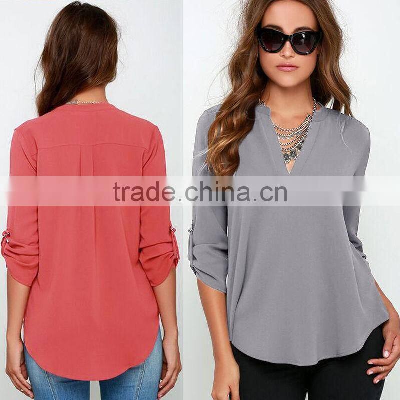 Elegant Womens Loose Scarf Collar V-NECK Chiffon Tops Long Sleeve OL Career T Shirts Casual Blouse