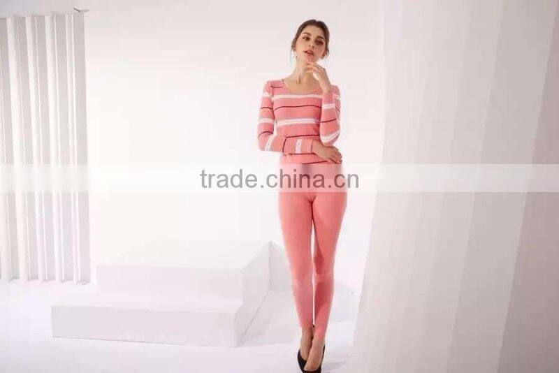 Hollow out long johns body shaper sexy women thermal underwear striped long jogns underwear