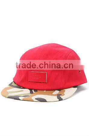 Red leather patch camo brim no minimum custom 5 panel trucker caps