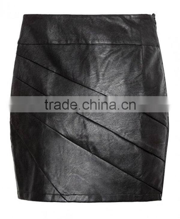 2016 summer women fashion leather plain black mini sexy skirt suit wrap skirt
