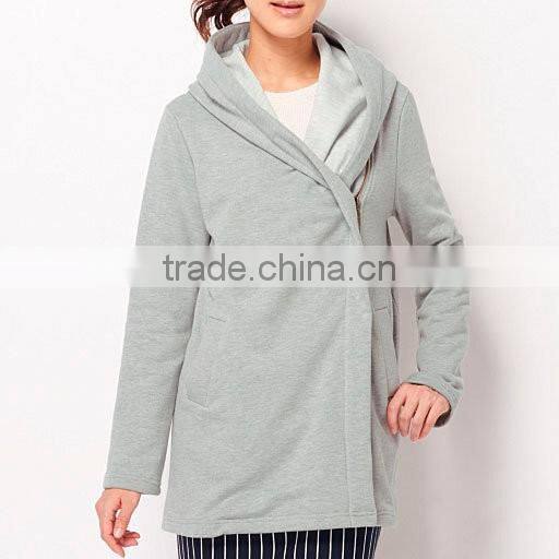 2016 women warm fleece fabric full zip winter coat with hooded knitted women cloth