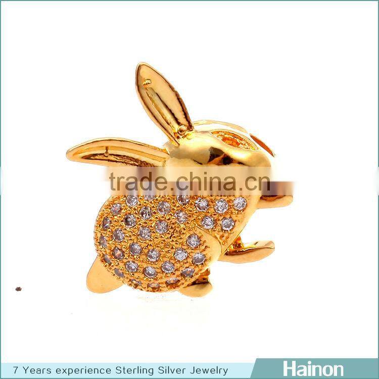 rabbit shape 18k gold sterling silver beads factory oem