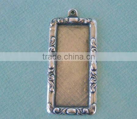Fancy Silver Rectangle Frame gemstone setting rectangle bezel charm