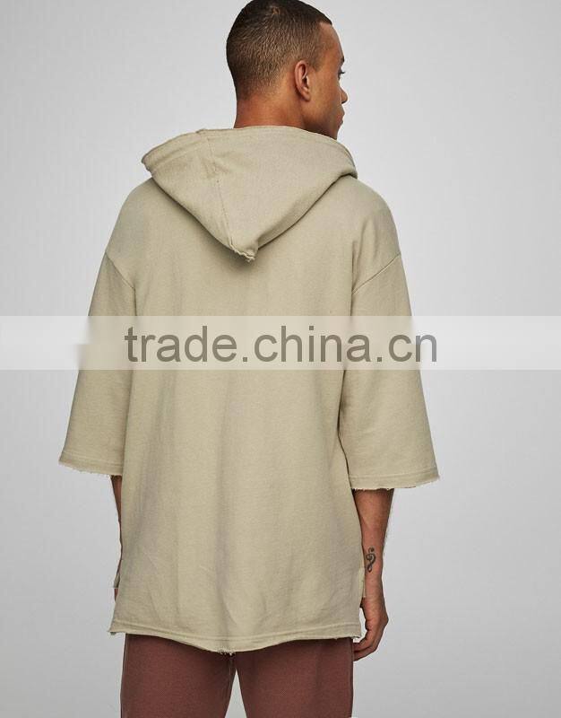 Hip hop style fashion street wear design 3/4 sleeve boy fleece wholesale blank hoodies sweatshirts