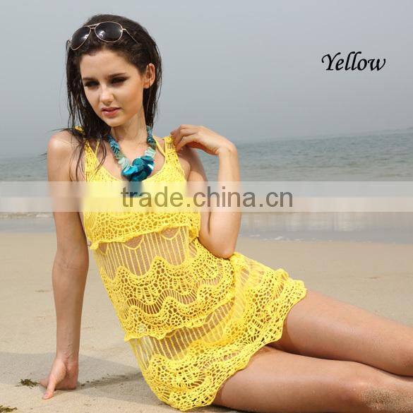 2015 Women's Round Collar Flower Hollow Vest beach Swimsuit Dress Bikini Smock Swimwear SV000999